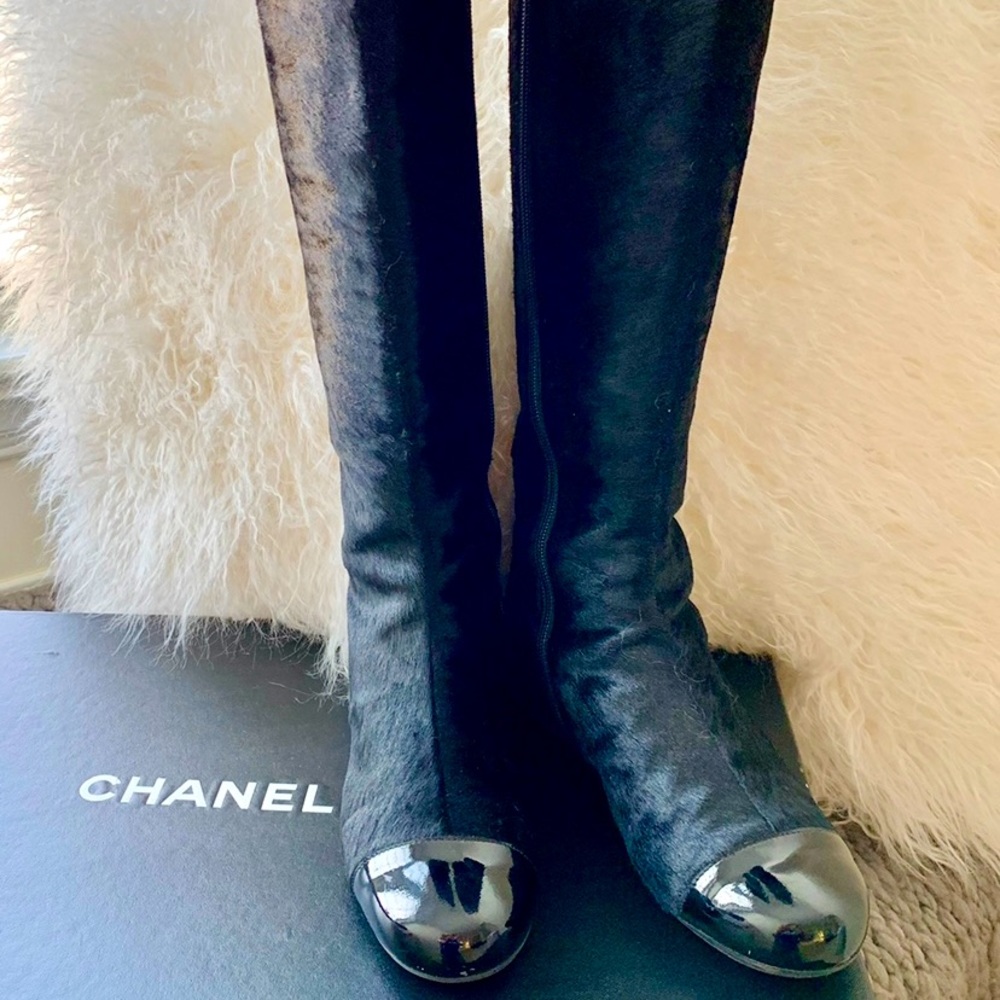 Authentic Chanel CC Pony Hair Boots 38